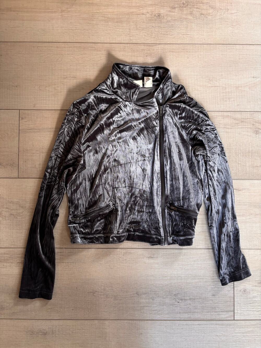 Vintage Mudd Crushed Velvet Moto Jacket Gray XL